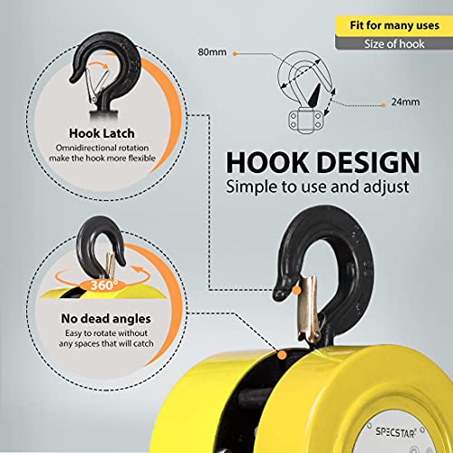 Black Hand Chain Hoist 1 Ton 2200 Lbs Capacity 10 Feet with 2 Heavy Duty Hooks K62356