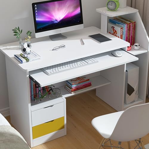 Small Computer Office Desk with 2 Drawers and 3 Hutch Shelves Writing Desk J994172