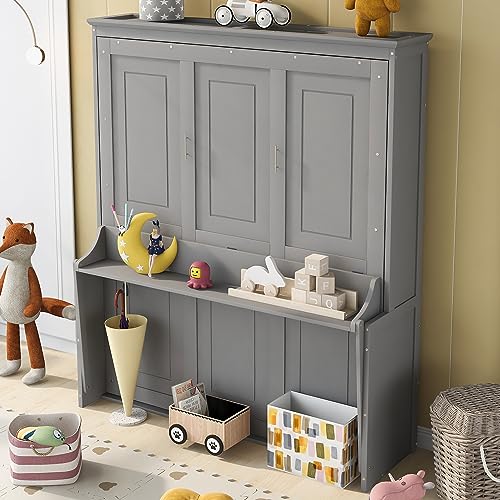 Queen Size Murphy Bed with Rotatable Desk and Storage Shelves R675223