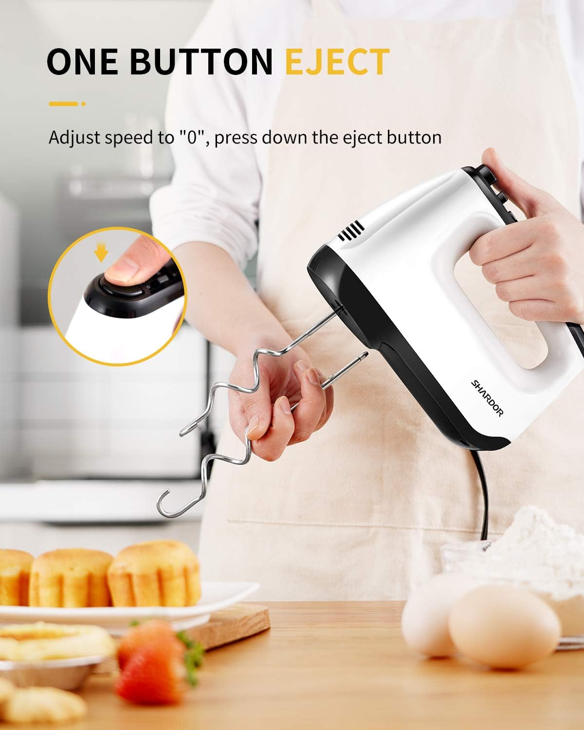 White 6 Speed Handheld Mixer with 5 Stainless Steel Accessories N311338