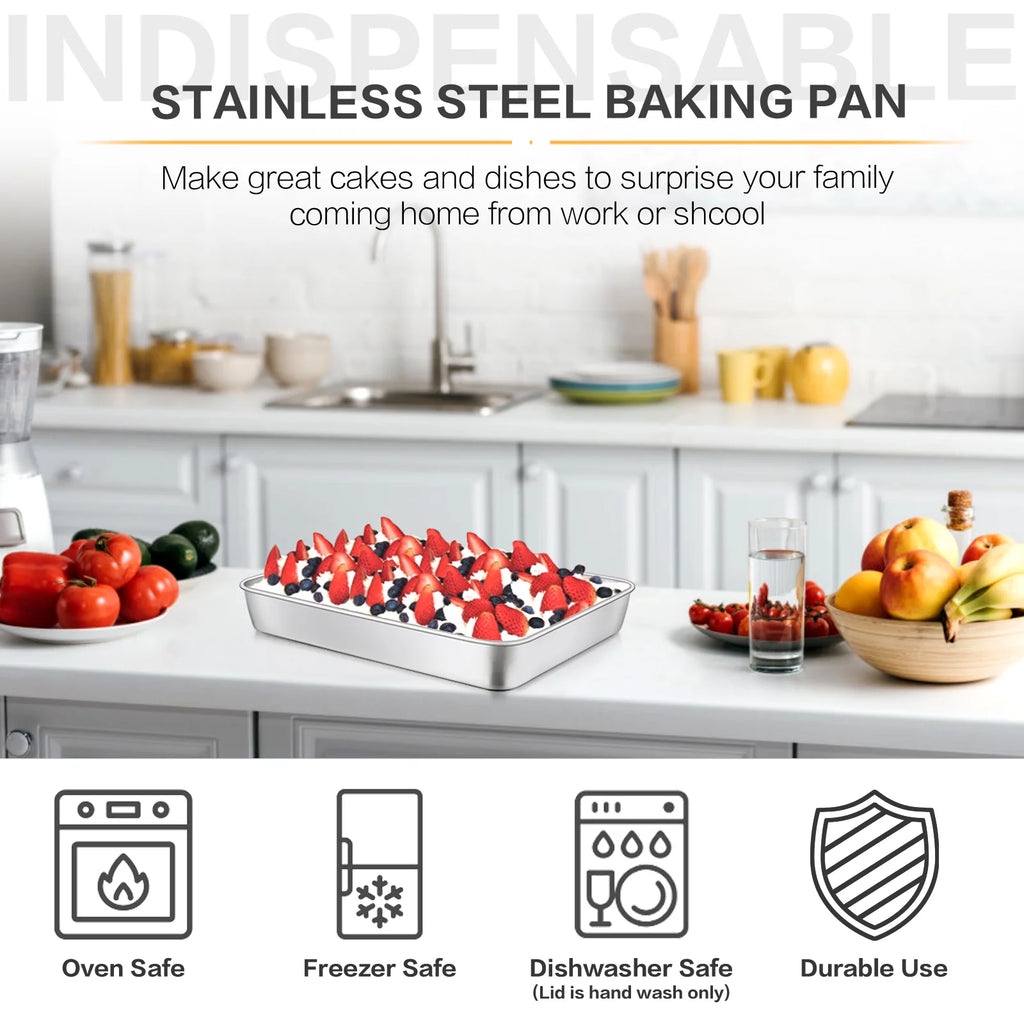 Stainless Steel Baking Pan with Lid Rectangle Sheet Cake Pans Set of 4 R450295
