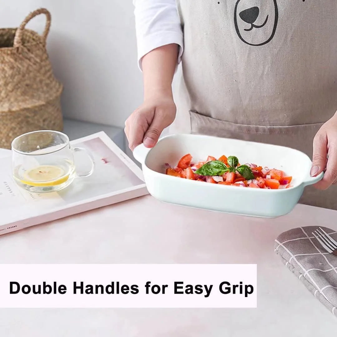 White 2 Pcs Rectangular Ceramic Baking Dish Set J22001