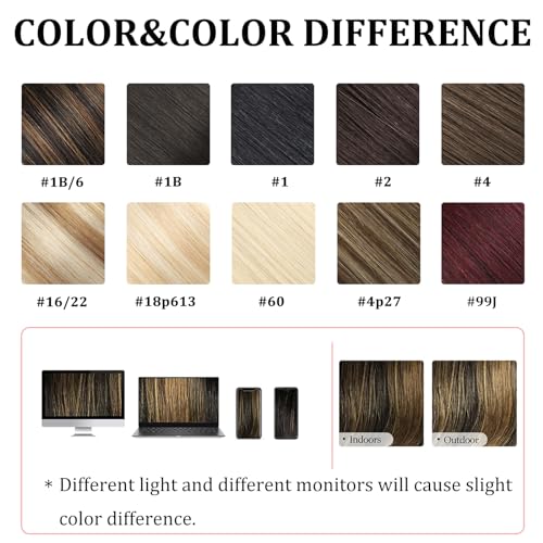Natural Black Mixed Chestnut Brown 16 Inch 2.8oz Remy Human Hair Clip in Hair Extensions I83580