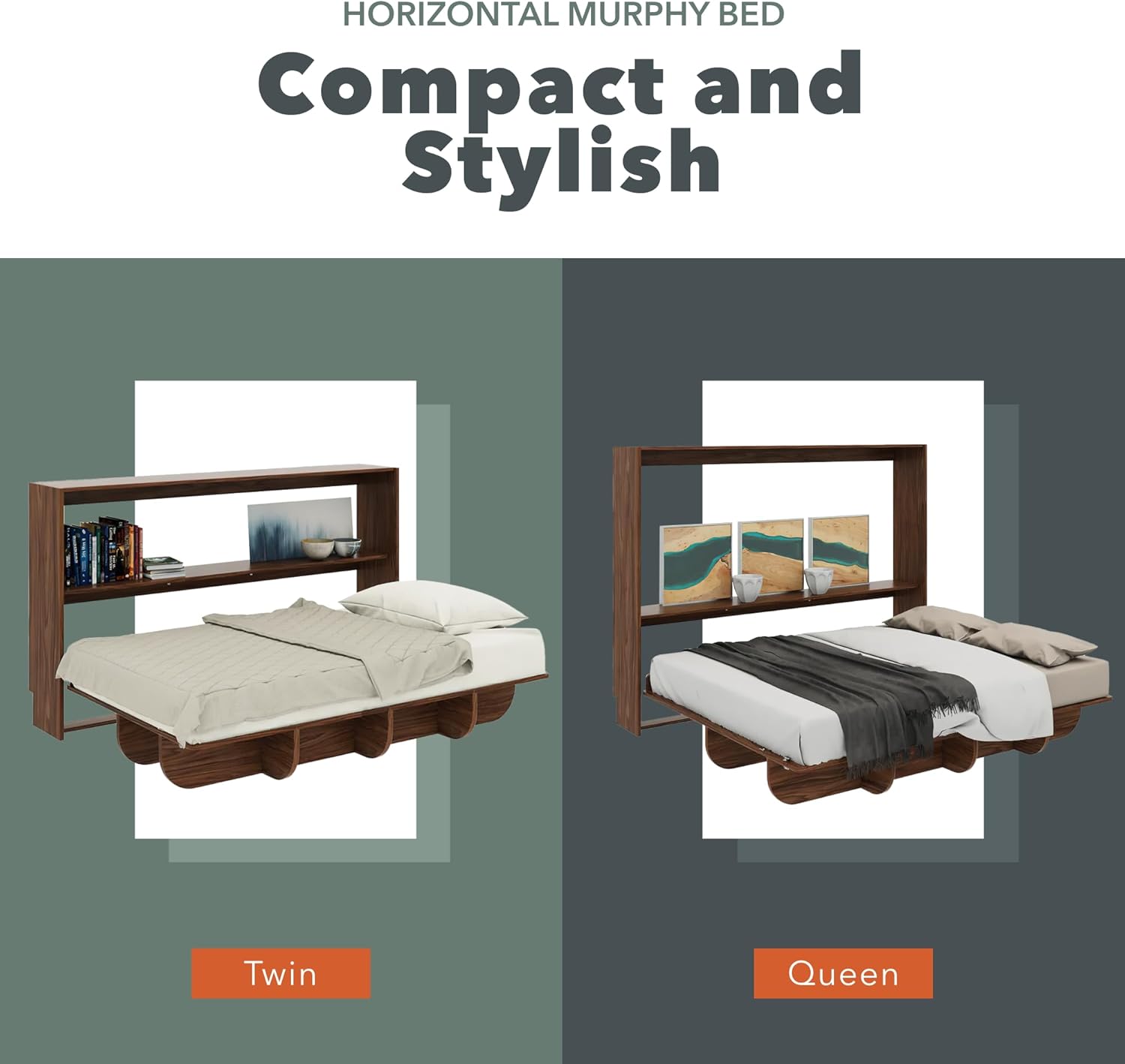 Twin Size Walnut Finish Murphy Bed Z8448