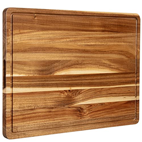 24x18 Inch Acacia Wood Cutting Board with Handle and Juice Groove T1675