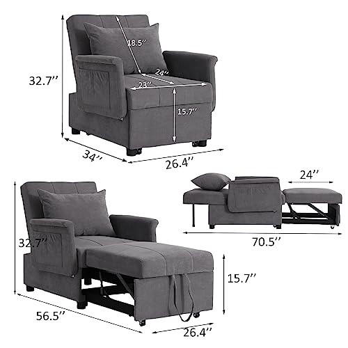 Black PU Leather Convertible Chair Sleeper Bed with Lumbar Pillow Q15183