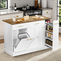 White Rolling Kitchen Island with Pull Out Spice Rack and Trash Can Cabinet R40078
