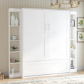 White Murphy Bed with Wardrobe, 2 Side Cabinet P665
