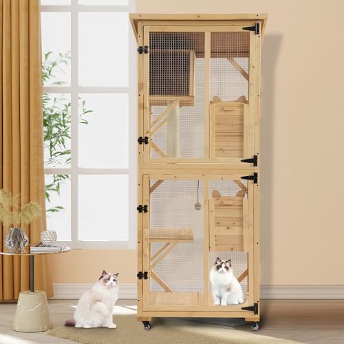 Black 4 Tiers Cat Enclosure with Wheels, Resting Box & Waterproof Roof E530441