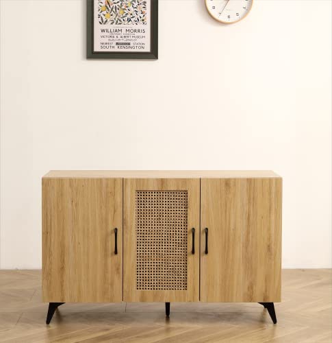 45" Sideboard Buffet Cabinet with Rattan Mesh Doors, Melamine and Carbon Steel Storage Cabinet V988