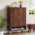 Walnut 6-Tier Shoe Cabinet with Doors P28775