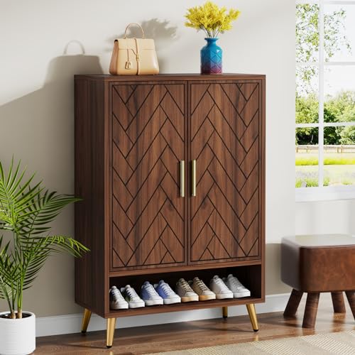 Walnut 6-Tier Shoe Cabinet with Doors P28775