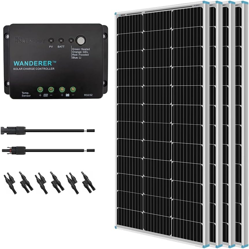 400 Watt 12 Volt Monocrystalline Solar Panel Bundle Kit with 4 pcs 100W Panel and 30A PWM Charge Controller D866