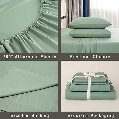 Queen Size 100% Cotton 600 Thread Count Sateen Bed Sheets 4 Pieces Set Sage Green W630597