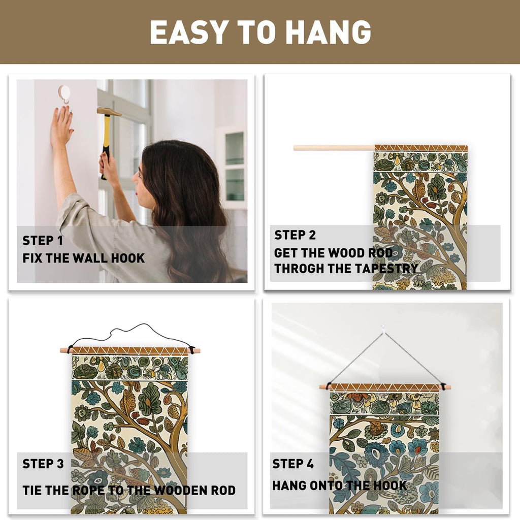 2 Pack Deer and Tree Tapestry with Tassels Z383