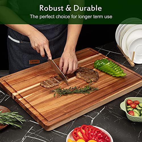 24x18 Inch Acacia Wood Cutting Board with Handle and Juice Groove T1675