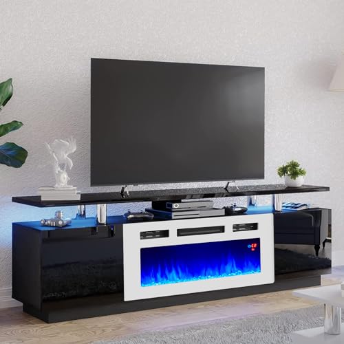 Black & White 80" Fireplace TV Stand C7277