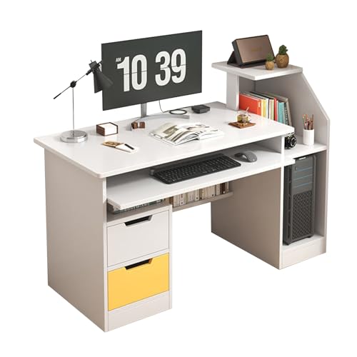 Small Computer Office Desk with 2 Drawers and 3 Hutch Shelves Writing Desk J994172