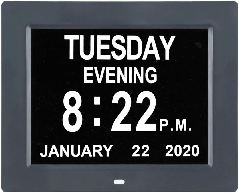 8 Inch Digital Calendar Day Date Clock Black Z447