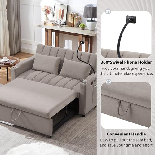 Beige 3 in 1 Convertible Single Sofa Bed Lounger Chair with Pillow and Adjustable Backrest C43341