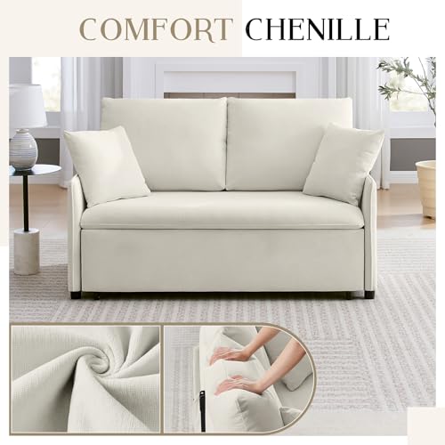 Beige 3-in-1 Convertible Sleeper Sofa Bed with Chenille W765679