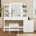 White Large Vanity Desk with LED Lighted Mirror & Power Outlet, 7 Drawers, 4 Shelves and 5 Hooks J830