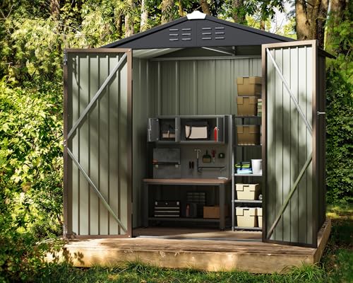 Brown 6 x 8 ft. Metal Outdoor Storage Shed J8590