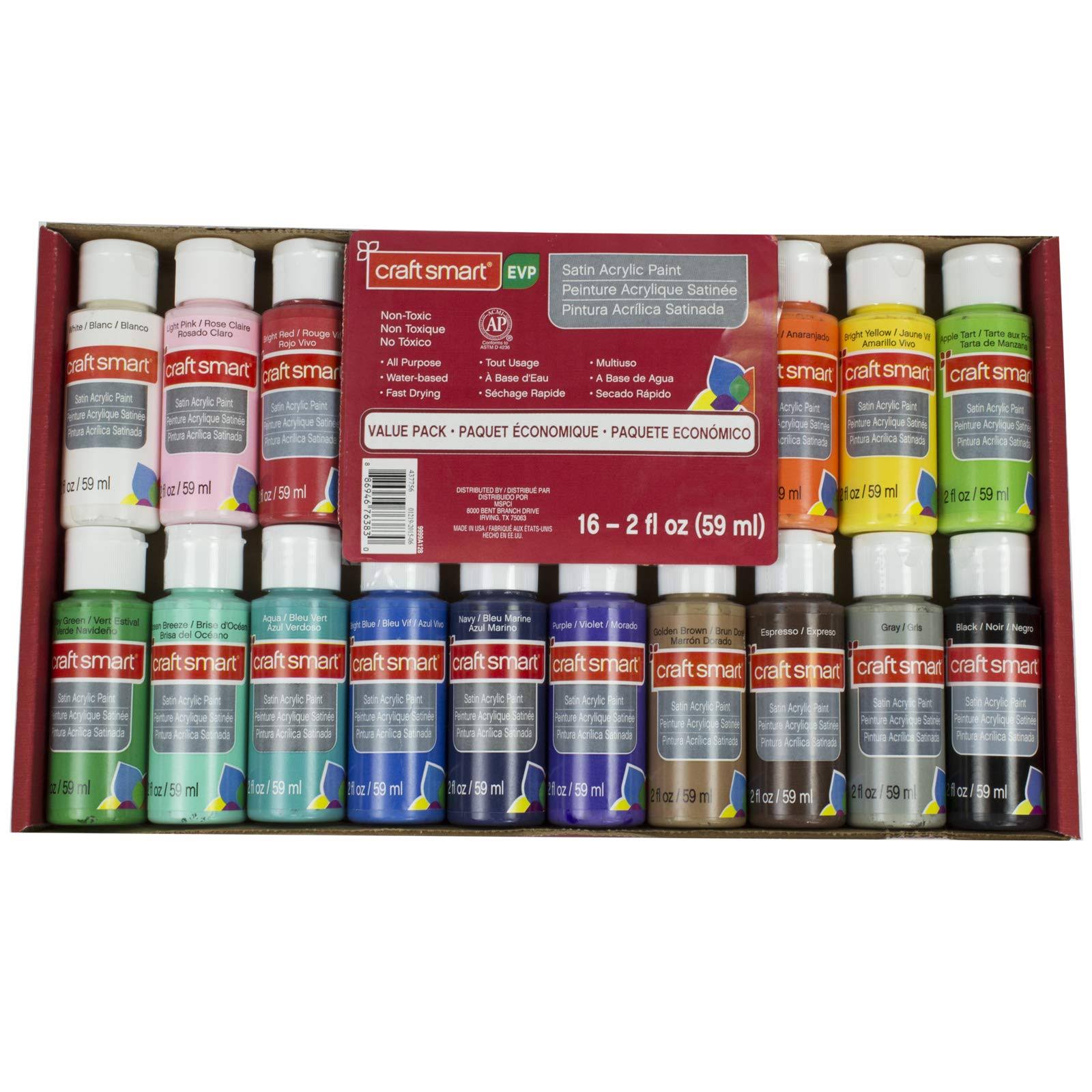 16 Colors 2 oz. Satin Acrylic Paint Value Pack O268220