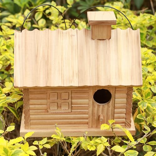 Natural Wooden Bird House 2 Hole 2 Rooms Hanging Birdhouse D51491
