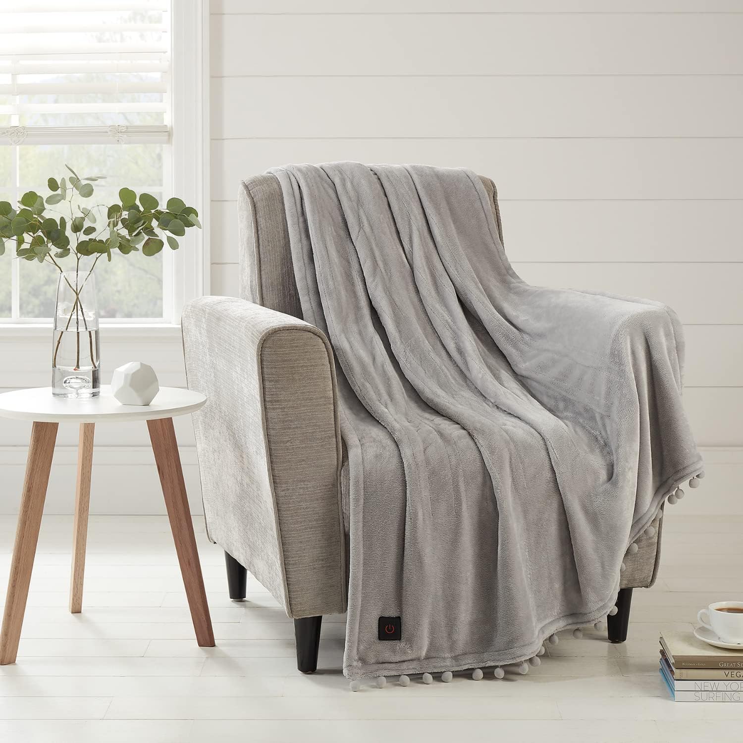 Soft Silver Plush Electric Heated Throw with Remote J3253