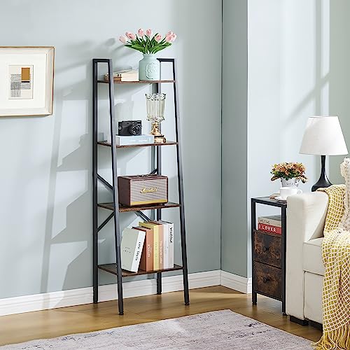 5-Tier Narrow Ladder Bookshelf, Metal Frame, Greige D620