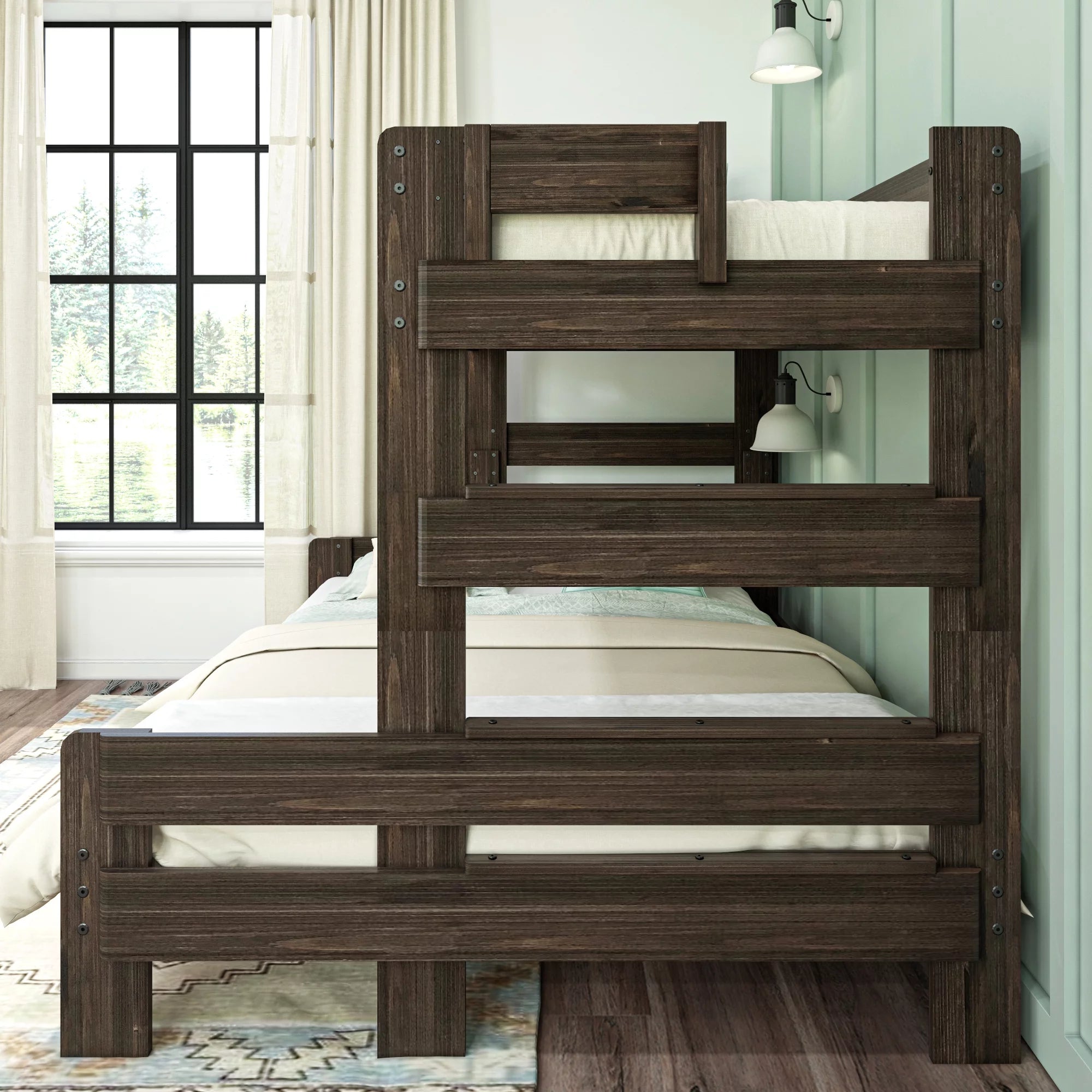 Barnwood Brown Twin XL Over Queen Platform Bunk Bed C13885