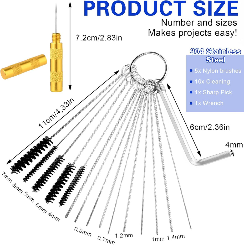 Stainless Steel 13 Cleaning Wires Set with 5 Nylon Brushes and 10 Cleaning Needles W13665