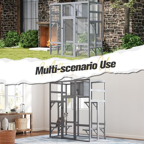 70 Inches Large Wooden Catio Outdoor Cat Enclosure with Waterproof Roof B777749