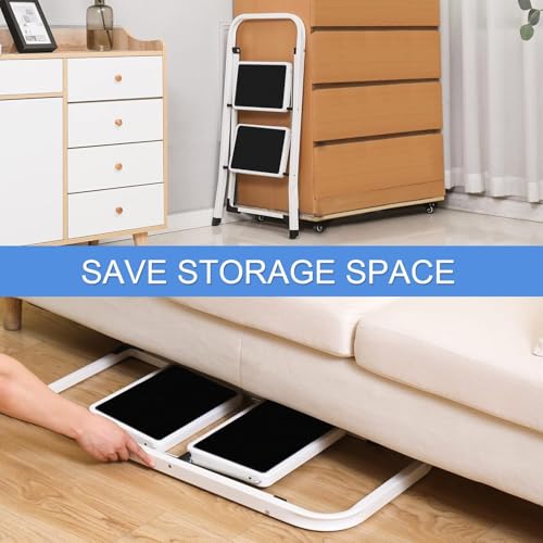 White 2 Step Folding Ladder with Handrails M1695