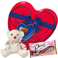 Milk Chocolate Candy Heart Tin, Milk Chocolate Bag and White Teddy Bear M11563