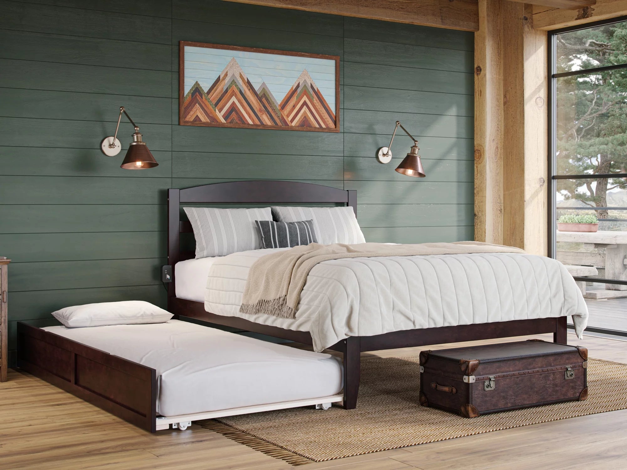 14" Queen Wood Platform Bed Frame with Twin XL Trundle, Espresso K18926