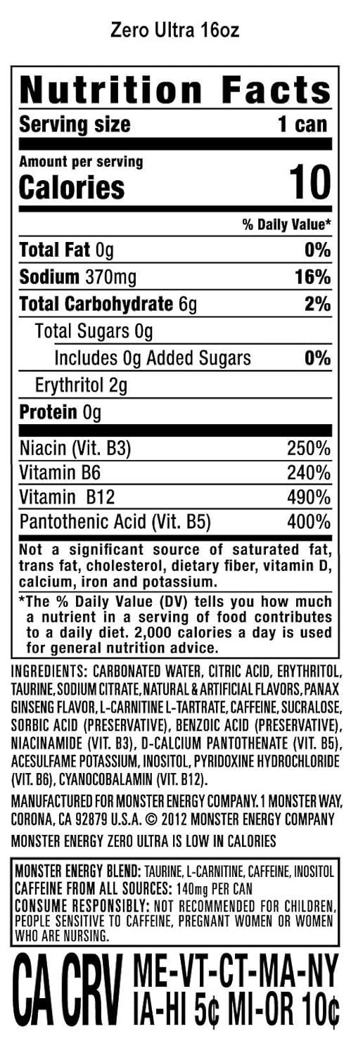 16 Fl Oz Zero Ultra Energy Drink M780601