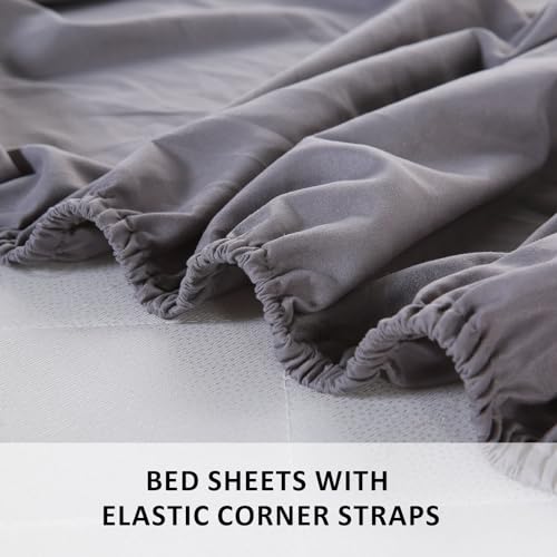 Queen Size 4 Piece Cooling Sheet Set with Deep Pocket Fitted Sheet, Dark Gray P6832