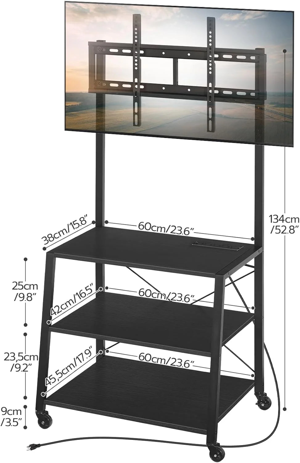 Black Rolling TV Stand with Mount and Power Outlet for 55 inch TVs J275226