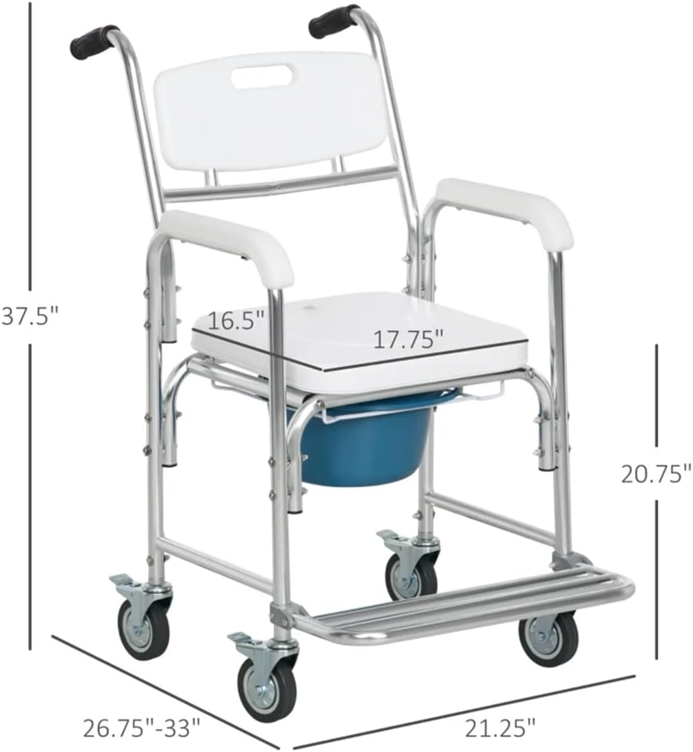 Waterproof Rolling Shower Commode Wheelchair with Padded Seat G8820