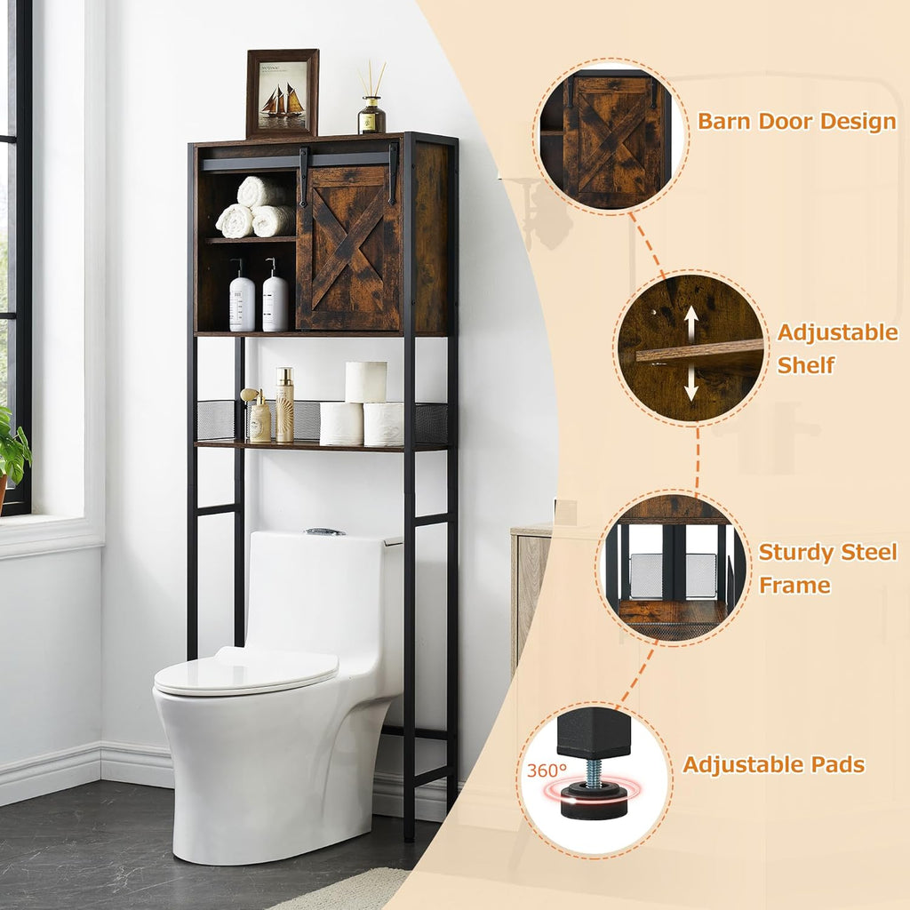 Rustic Brown Over The Toilet Storage Cabinet with Sliding Door and Adjustable Shelf U90337