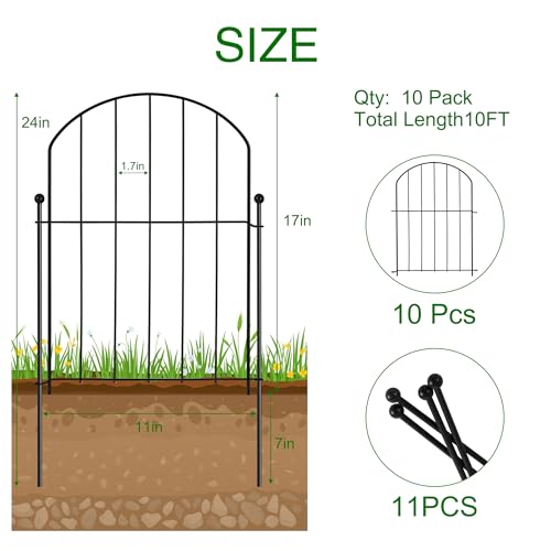 Arched Rustproof Metal Garden Fence Border, 10 Panels, 24 in(H) x 10 ft(L) Y606308