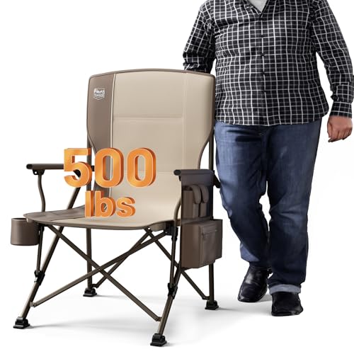 Oversized Folding Camping Chair High Back Heavy Duty with Cup Holder Side Pocket Cooler Bag D365229