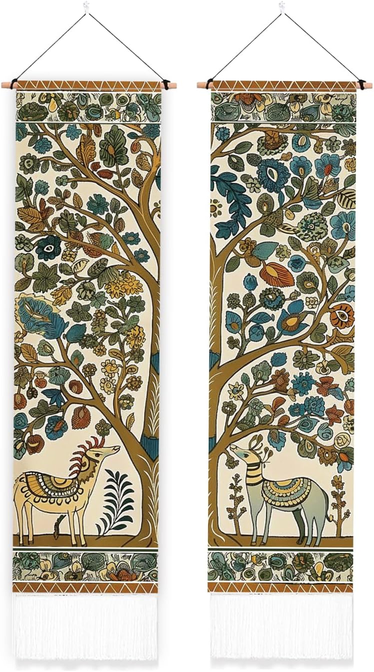 2 Pack Deer and Tree Tapestry with Tassels Z383