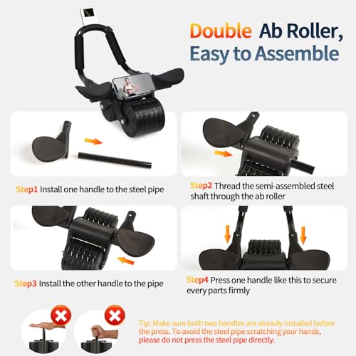 Ab Roller Wheel with Timer & Knee Mat, Elbow Support F304195