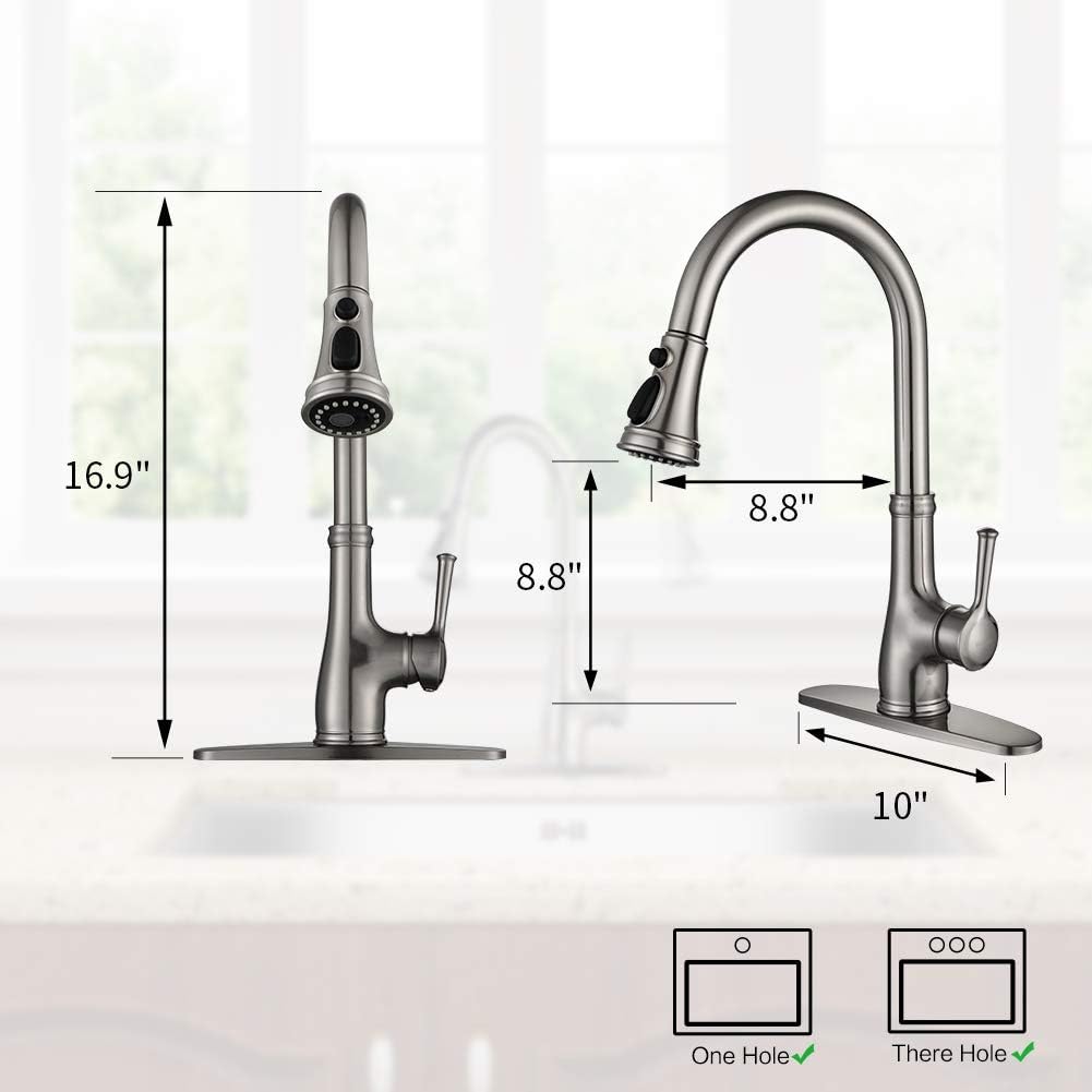 Single Handle Brushed Nickel Pull Down Kitchen Sink Faucet with Pull Out Sprayer H8156