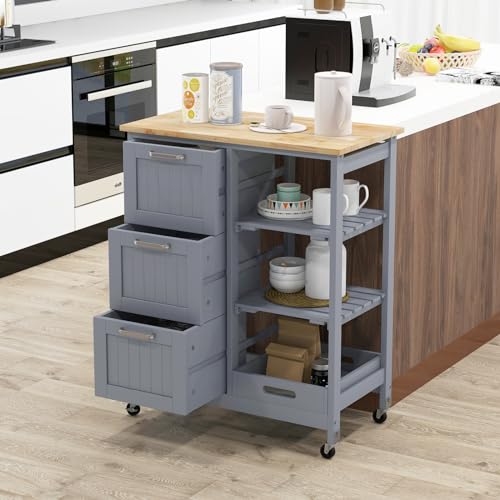 Rolling Wood Storage Cart with Drawers & Removable Tray H745852