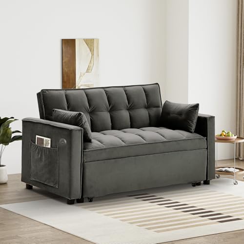 Black Velvet 2 Seater Convertible Sleeper Sofa with Pullout Bed R815218