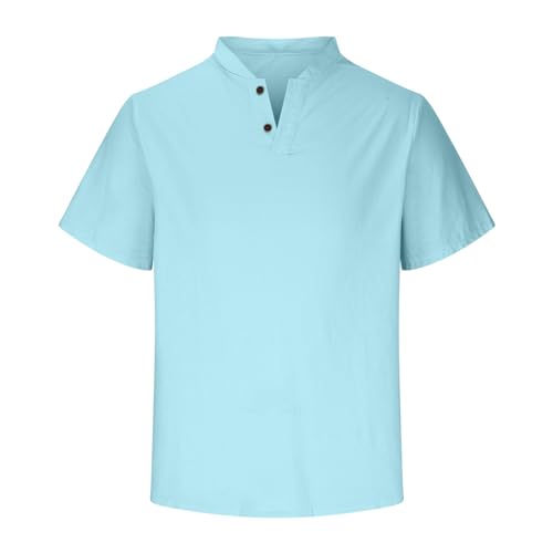 Cotton Linen Short Sleeve Henley Shirts U8572